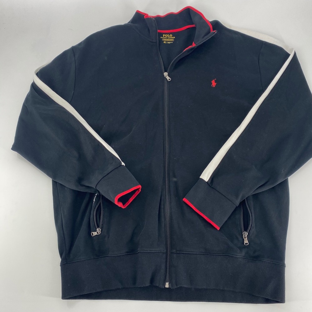 Polo Ralph Lauren Performance‎ Track Jacket Black Red White Trim Men's XLT Tall